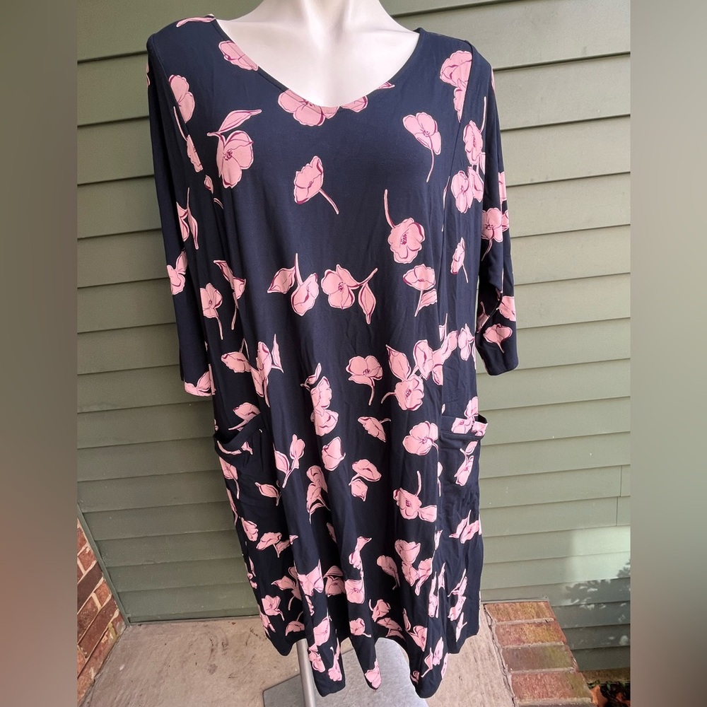 JJill Floral Navy and Pink long Sleeve Dress